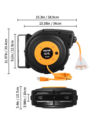 Retractable Extension Cord Reel 45/50/65 FT with Lighted Triple Tap Outlet