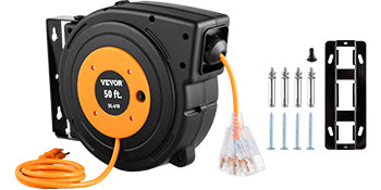 Retractable Extension Cord Reel 45/50/65 FT with Lighted Triple Tap Outlet